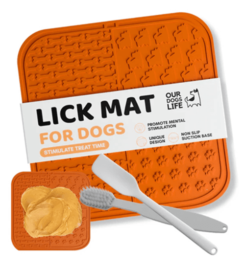 Dogs licking mat